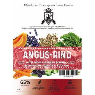 Royal Diamonds Premium Hunde Trockenfutter Angus-Rind mit Karotte, grünen Bohnen, Blumenkohl, Tomate & Zucchini 12 kg 65% Fleisch