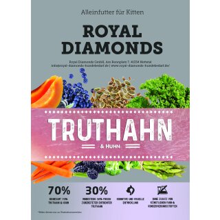 Royal Diamonds Katzen Trockenfutter für erwachsene Katzen Truthahn & Huhn 70% Truthahn & Huhn 300g