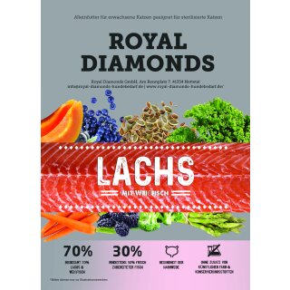 Royal Diamonds Katzen Trockenfutter für sterilisierte erwachsene Katzen Lachs mit Weißfisch 70% Lachs mit Weißfisch 5 kg