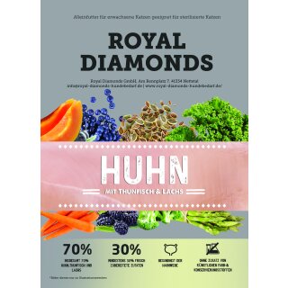 Royal Diamonds Katzen Trockenfutter für sterilisierte erwachsene Katzen Huhn mit Thunfisch & Lachs 70% Huhn mit Thunfisch & Lachs 5 kg