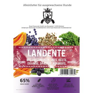 Royal Diamonds Premium Hunde Trockenfutter Landente mit Pastinaken, Rote Beete, Orange, Spargel & Kürbis 65% Fleisch