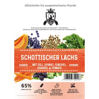 Royal Diamonds Premium Hunde Trockenfutter Schottischer Lachs mit Dill, Spinat, Fenchel, Spargel & Tomate 65% Fisch 12kg