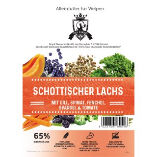 Royal Diamonds Premium Hunde Trockenfutter Welpen Schottischer Lachs mit Dill, Spinat, Fenchel, Spargel & Tomate 65% Fisch 12kg