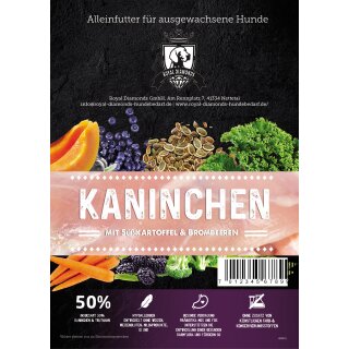 Royal Diamonds Basic Hunde Trockenfutter Kaninchen mit Süßkartoffel & Brombeeren 50% Fleich 12kg