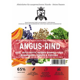 Royal Diamonds Premium Hunde Trockenfutter kleine Rassen Angus-Rind mit Karotte, grünen Bohnen, Blumenkohl, Tomate & Zucchini 65% Fleisch