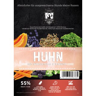 Royal Diamonds Basic Hunde Trockenfutter kleine Rassen Huhn mit Süßkartoffel & Kräuter 55% Huhn