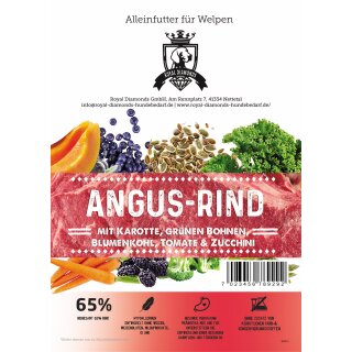 Royal Diamonds Premium Hunde Trockenfutter Welpen Angus-Rind mit Karotte, grünen Bohnen, Blumenkohl, Tomate & Zucchini 65% Fleisch