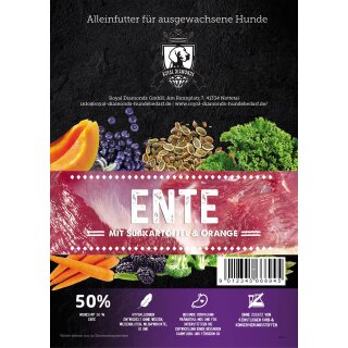 Royal Diamonds Basic Hunde Trockenfutter Ente mit Süßkartoffel & Orange 50% Ente 15kg